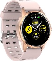 Belesy® MERCURY - Smartwatch Dames - Smartwatch Heren - Horloge - 1.22 inch - Kleurenscherm - Stappenteller - Bloeddruk - Hartslag - Touch Screen – Goud – Siliconen – Roze