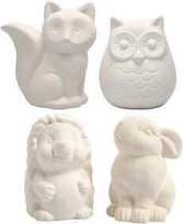 Dierenspaarpot, uil, vos, egel, haas, h: 9-10 cm, wit, 4stuks