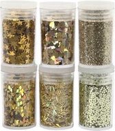 Glitter en pailletten, goud, 6x5gr