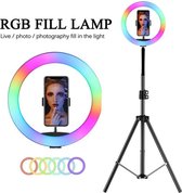 LED Ringlamp met Kleuren/ RGB LED met Statief 10 Inch/26 cm- Inclusief Smartphone Houder
