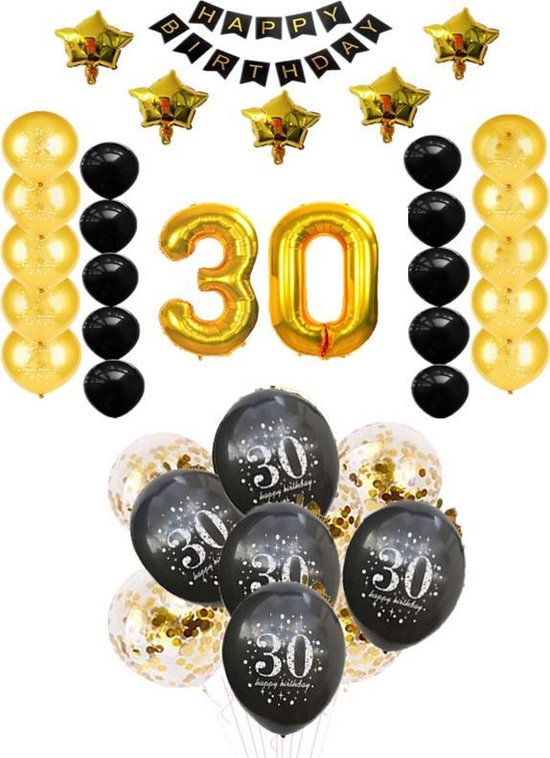 8 ballons blanc et noir joyeux anniversaire 30 ans 23 cm