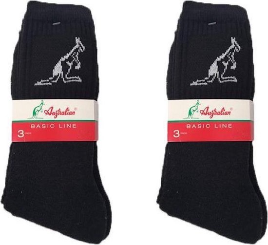 6 paar sportsokken sport socks Australian zwart Maat 39-42
