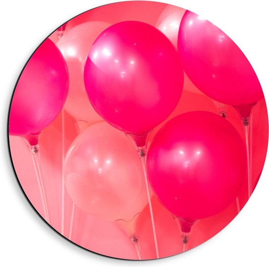 Dibond Wandcirkel - Roze Ballonnen - 40x40cm Foto op Aluminium Wandcirkel (met ophangsysteem)