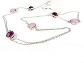 Zilveren halsketting collier halssnoer Model New Trend gezet met roze stenen