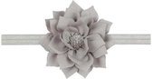 Elastische haarband, hoofdband met lotusbloem (ca. 7cm) voorzien van glinstersteen/rhinestone grijs - gratis verzending