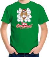 Fout Kerstshirt / Kerst t-shirt met hamsterende kat Merry Christmas groen voor kinderen- Kerstkleding / Christmas outfit S (110-116)