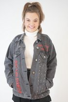 La Pèra Spijkerjasje Denim Jacket grijs met rood Vrouwen Jas Dames - Maat S
