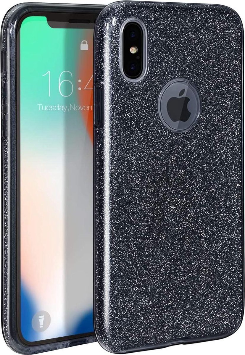 Geschikt voor Apple iPhone XR Backcover - Zwart - Glitter Bling Bling - TPU case