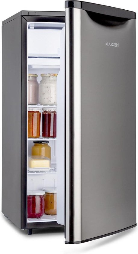 Tafelmodel koelkast: Klarstein Yummy koelkast met vriesvak - Koelvriescombinatie - Tafelmodel - 85 cm hoog - Inhoud 90 liter - 41 dB - Retrodesign - Rood, van het merk Klarstein