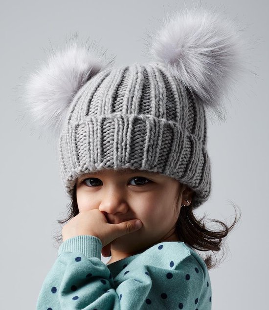 Bonnet enfant en fausse fourrure | gris | hiver | bonnet épais pompon enfant  | gris | bol