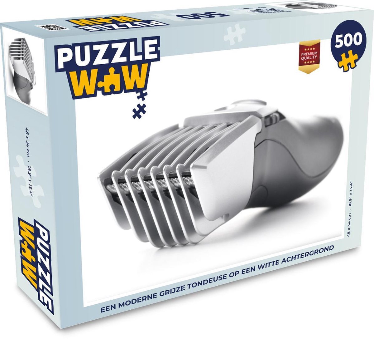 Afbeelding van product Puzzel 500 stukjes Tondeuse - Een moderne grijze tondeuse op een witte achtergrond - PuzzleWow heeft +100000 puzzels