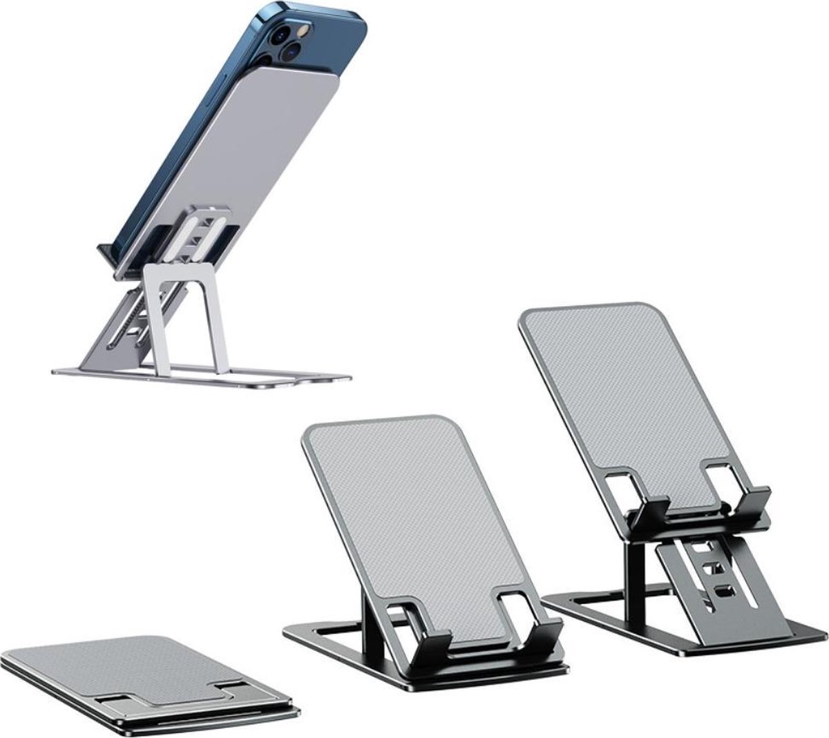 Ultra dun - aluminium - Telefoon & Tablet Houder - Bureau | iPad / iPhone Tafel Standaard | grijs | in hoogte verstelbaar
