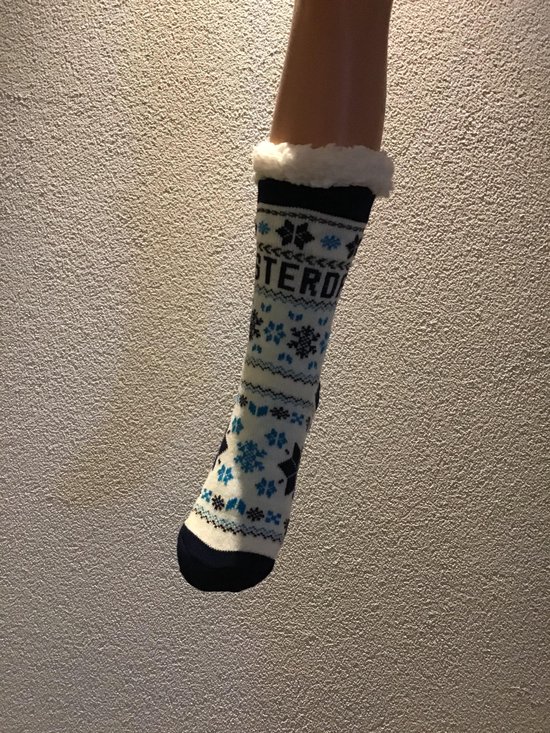 Huissokken anti slip - Winter sokken - Thermo sokken - Anti slip zool -  Kleur blauw -... | bol