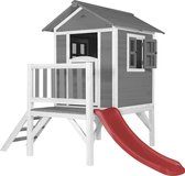 AXI Maison Enfant Beach Lodge XL en Gris avec Toboggan en Rouge - Maison de Jeux en Bois FFC pour Les Enfants - Maisonnette / Cabane de Jeu pour Le Jardin