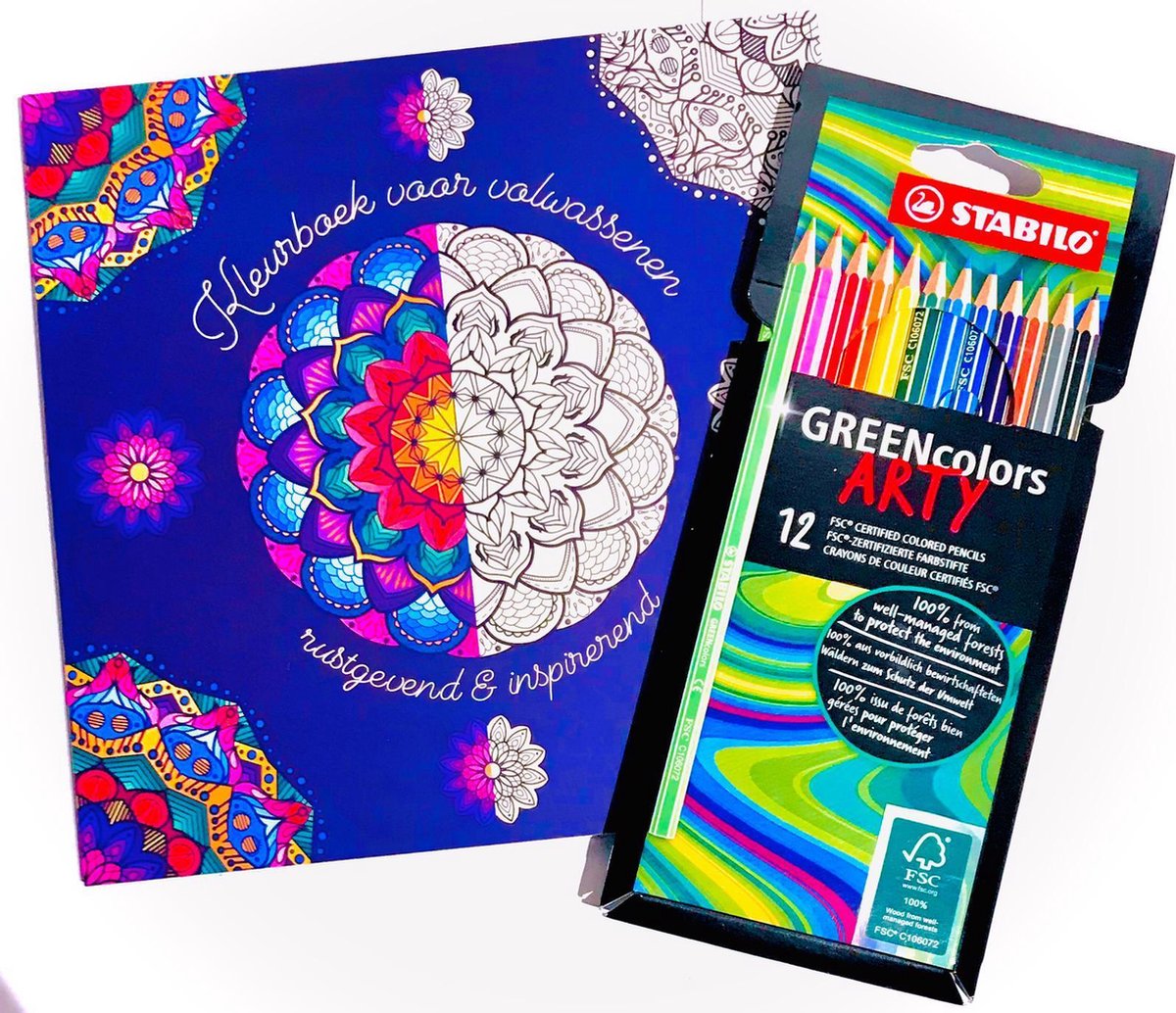 Kleurboek voor volwassen ''Bloemen'' + 12 STABILO kleurpotloden | Tekenset volwassenen | Kleurboek mandala | Bloem |Kleurplaten voor volwassen | Tekenen | Stiften | Kleuren | Kleurboek voor volwassen | Creatief kleuren | Knutselen