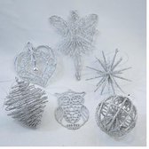 Set 5 diverse kersthanger zilver glitter circa. Ø 7 cm. Kunststof