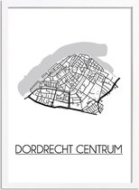 Dordrecht centrum Plattegrond poster A3 + fotolijst wit (29,7x42cm) - DesignClaud