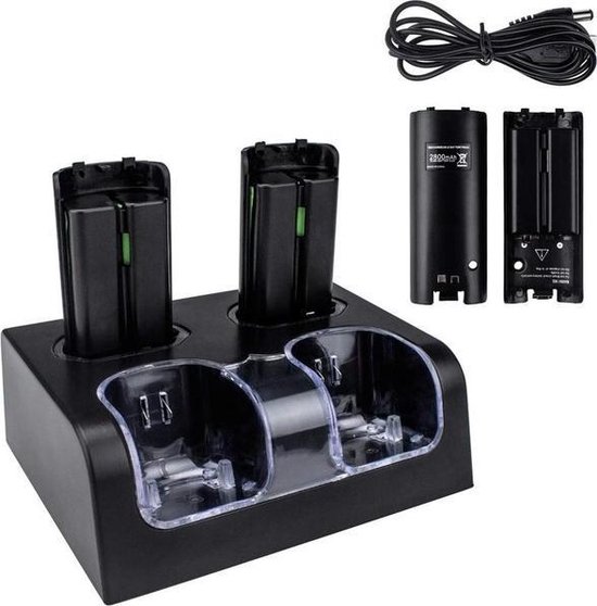 Thredo Oplaadstation Voor 4 Nintendo Wii Controllers Batterij Oplader Zwart