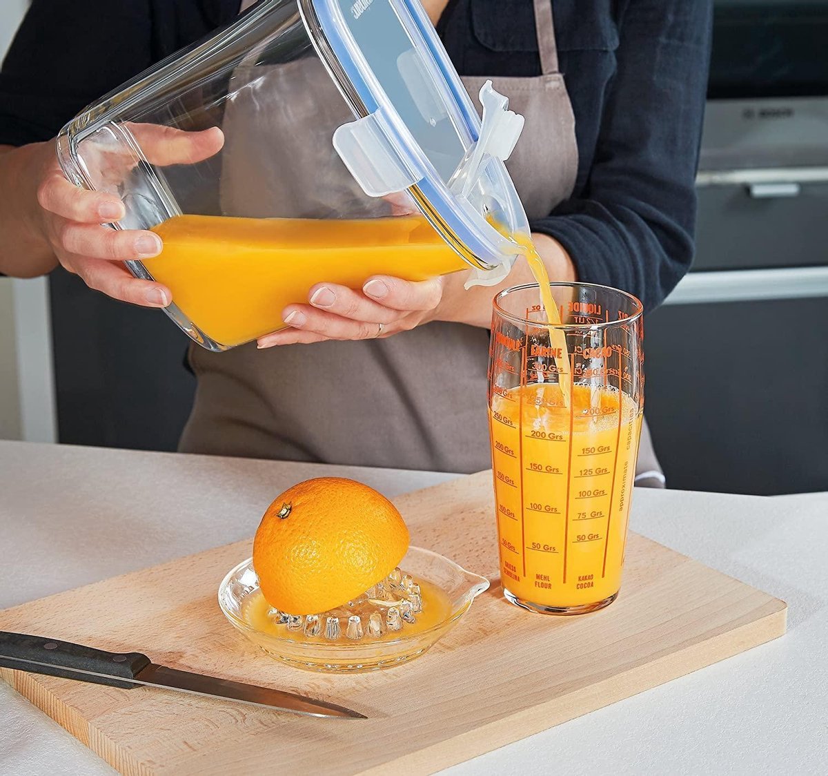 Presse-agrumes en verre nervuré vintage grand presse-citron orange