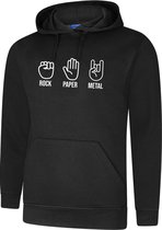 Hooded Sweater - met capuchon - Casual Hoodie - Fun Tekst - Lifestyle Hoody - Chill Sweater - Muziek - Rock paper Metal - Zwart -  Maat L