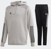 Adidas TK Hooded Trainingspak Grijs Junior - Adidas Trainingspak met Capuchon - Trainingspak Korte Rits - Kinderen - Maat 164