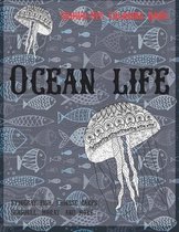Ocean life - Grown-Ups Coloring Book - Stingray fish, Chinese carps, Seashell, Moray, and more