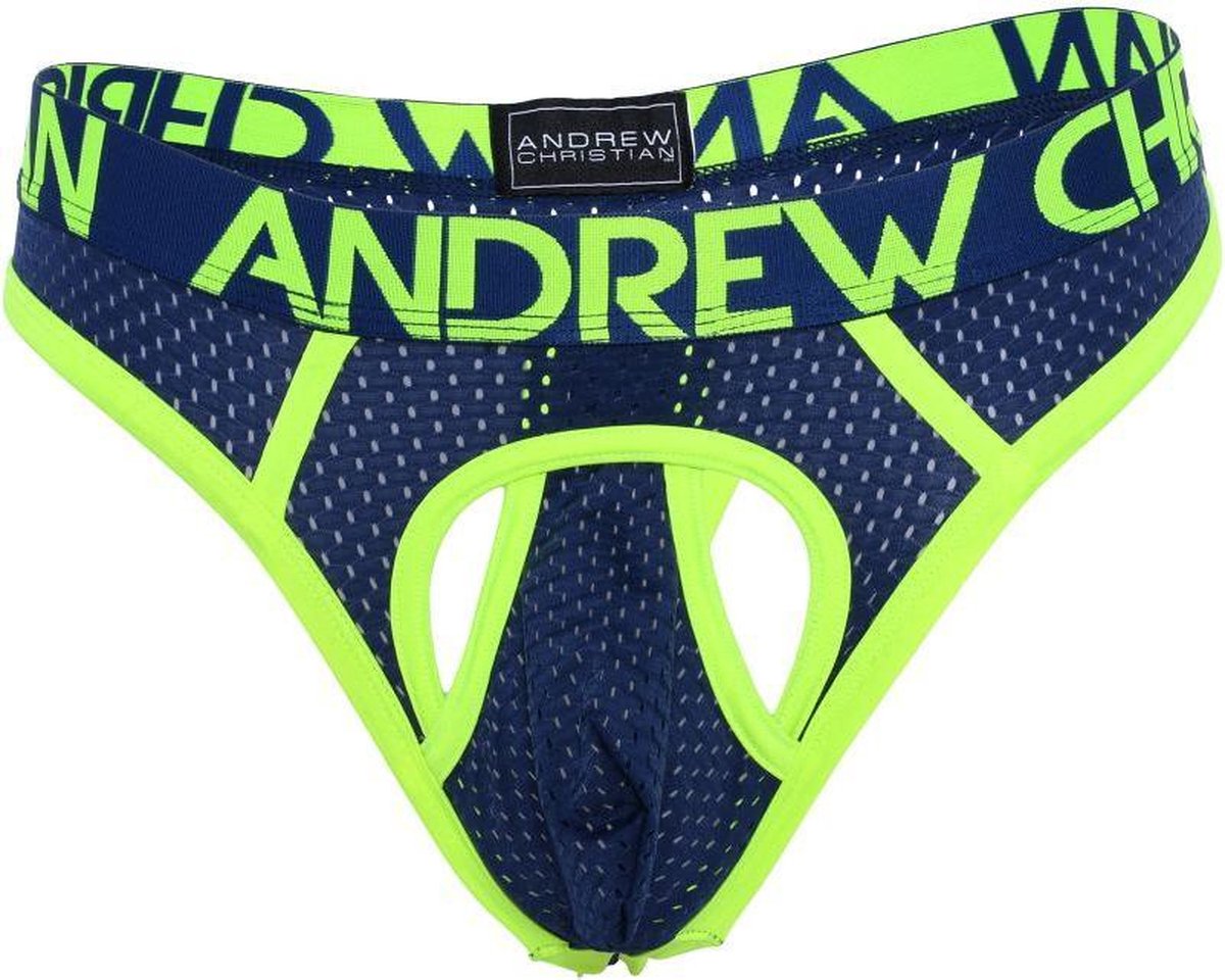 Andrew Christian Sports Mesh Air Thong w/ Almost Naked Navy - MAAT L - String Heren (erotisch) - Str