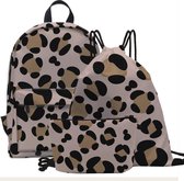 Panterprint Rugzak, Gymtas en Etui - Bruin - Meisjes Schoolspullen - 15 Liter