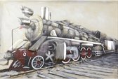 Olieverfschilderij - Relief van Locomotief - Zilverkleurige lijst - 123,5 cm breed