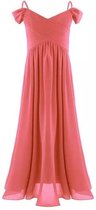 Feestjurk-galajurk KIDS lang chiffon off shoulder mouwtjes Melon (6 kleuren)