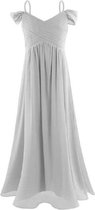 Feestjurk-galajurk KIDS lang chiffon off shoulder mouwtjes grijs (6 kleuren)