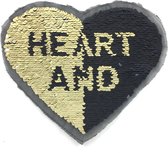 Heart And Reversible Paillette Hart Op Naai Patch Goud Zwart 24 cm / 20 cm / Zwart Goud
