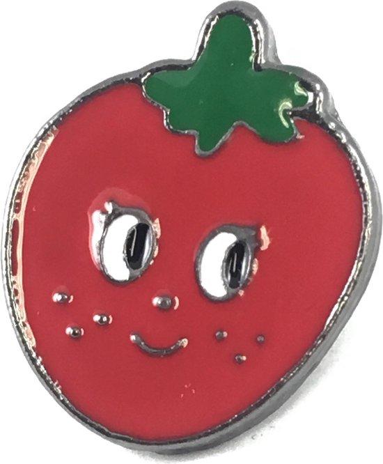 Épingle en émail rouge d'une fraise avec visage 2,7 x 2,3 cm