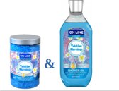 ON LINE Senses Tahitian Mornings schuimend Badzout + Doucheolie, monoi, macadamia olie, parel extract, 480g + 500ml, foaming bath salt  + oily shower gel0ml