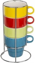 Koffiemokken set van 4 | incl. chromen houder | geel, rood, groen en blauw | 200 ml | Pride Kings®