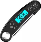 BBQ Thermometer - Meater - Vleesthermometer - Vleesthermometer digitaal - Gratis batterij - Waterdicht - Inclusief blik-flesopener - Zwart