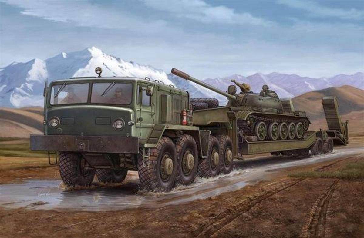 Trumpeter Modelbouwpakket Militaire voertuigen - 00211 MAZ-537G met MAZ/ChMZAP-5247G Oplegger Intermediate Type - Sovjet Zware Transporttruck Plastic - 1:35 - Modelbouw