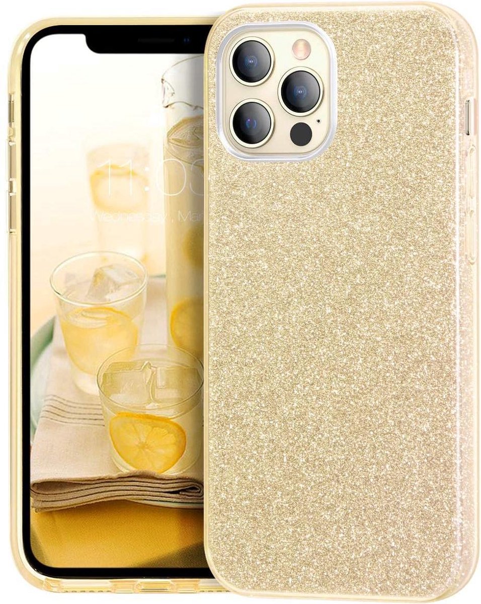 Geschikt voor Apple iPhone 12 Pro MAX Backcover - Goud - Glitter Bling Bling - TPU case