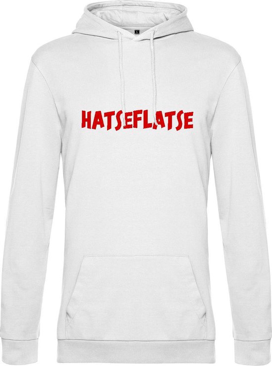 Hoodie met opdruk “Hatseflatse” - Witte hoodie met rode opdruk – Trui met Hatseflats - Goede pasvorm, fijn draag comfort