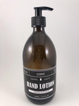 Zeepdispenser | Zeeppompje | Lotion | amber glas | 500ml | Vintage label | Plastic pompje | Glas