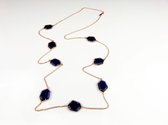 Zilveren halsketting halssnoer collier roos goud verguld Model Hexagon gezet met donker blauwe stenen