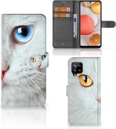 GSM Hoesje Geschikt voor Samsung Galaxy A42 5G Bookcover Case Witte Kat