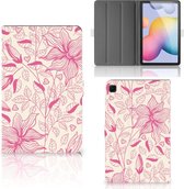 Hoesje met Tekst Samsung Galaxy Tab S6 Lite | Tab S6 Lite 2022 Hoes met Magneetsluiting Roze Bloemen