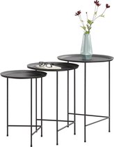 Bijzettafel - Set van 3 stuks - Metaal - Zwart - Afmeting (HxØ) 50 x 35 cm / 55 x 40 cm / 60 x 45 cm
