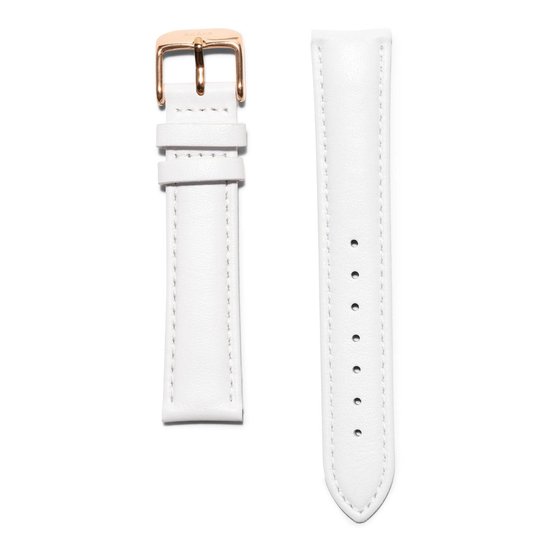 KRAEK Or Rose Wit - Bracelet en cuir - Bracelet de montre - Bracelet de 16 mm - Avec poussoir - Cuir véritable