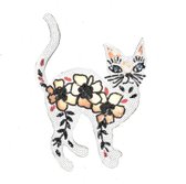 Witte Paillette Poes Met Zalmkleurige Bloemen XXL Strijk Patch 21 cm / 31 cm / Wit Roze