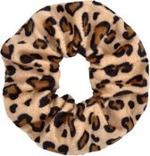 Zachte scrunchie/haarwokkel met luipaard/panter print, beige/bruin