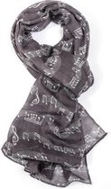 Lichte dames sjaal met muziek motief | Donkergrijs | mode accessoire | cadeau voor haar