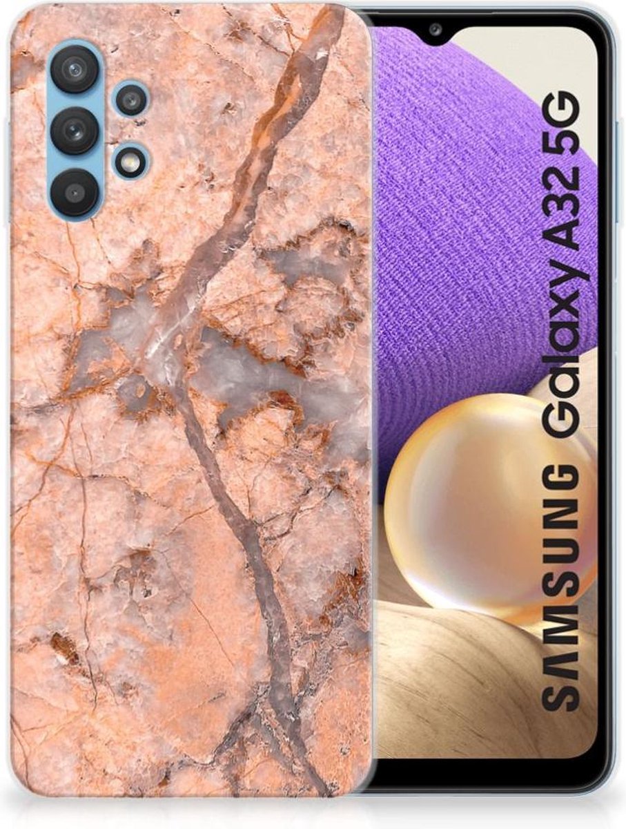 Samsung Galaxy A32 5G TPU Siliconen Hoesje Marmer Oranje