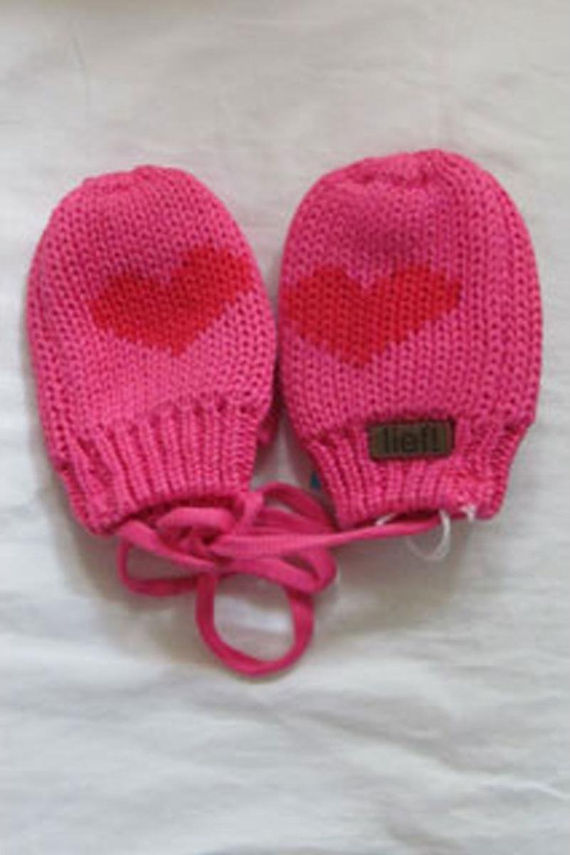 Lief! wantjes fuchsia roze met rood hart, maat L